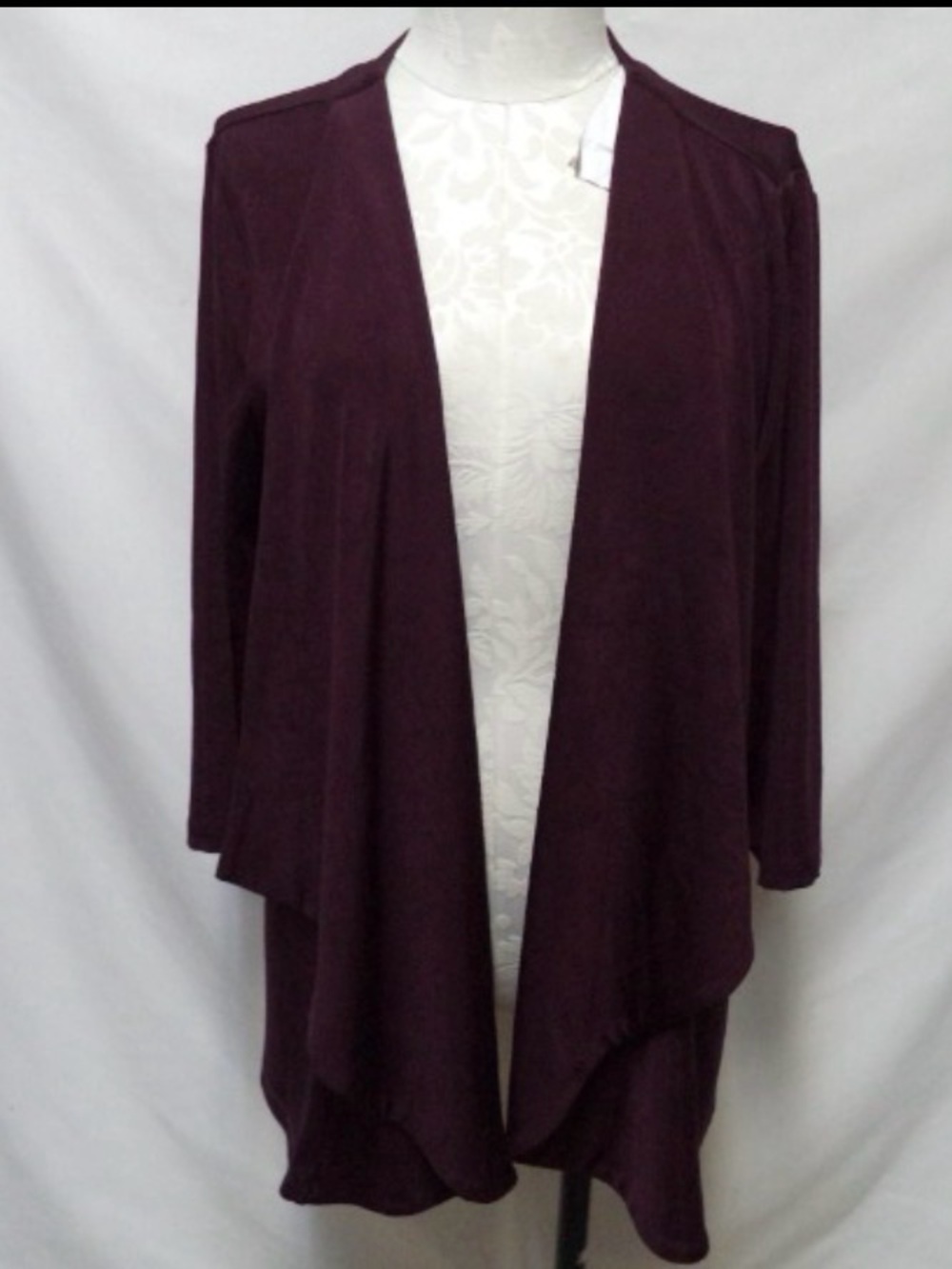 Plum/Burgundy Open-Front Draped Women's Chico’s Travelers Cardigan Jacket Sz 2